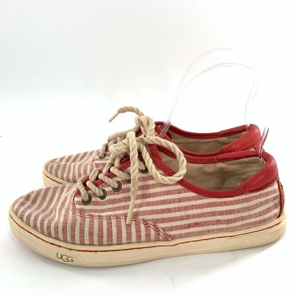 Ugg Australia womens sneakers size 6 37 red canvas striped lace up nautical - Picture 5 of 13